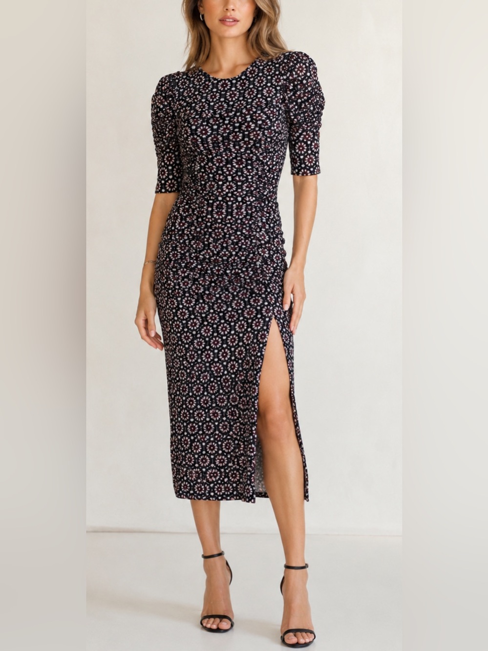 Free people Briella Ruched Floral Midi Dress Size S